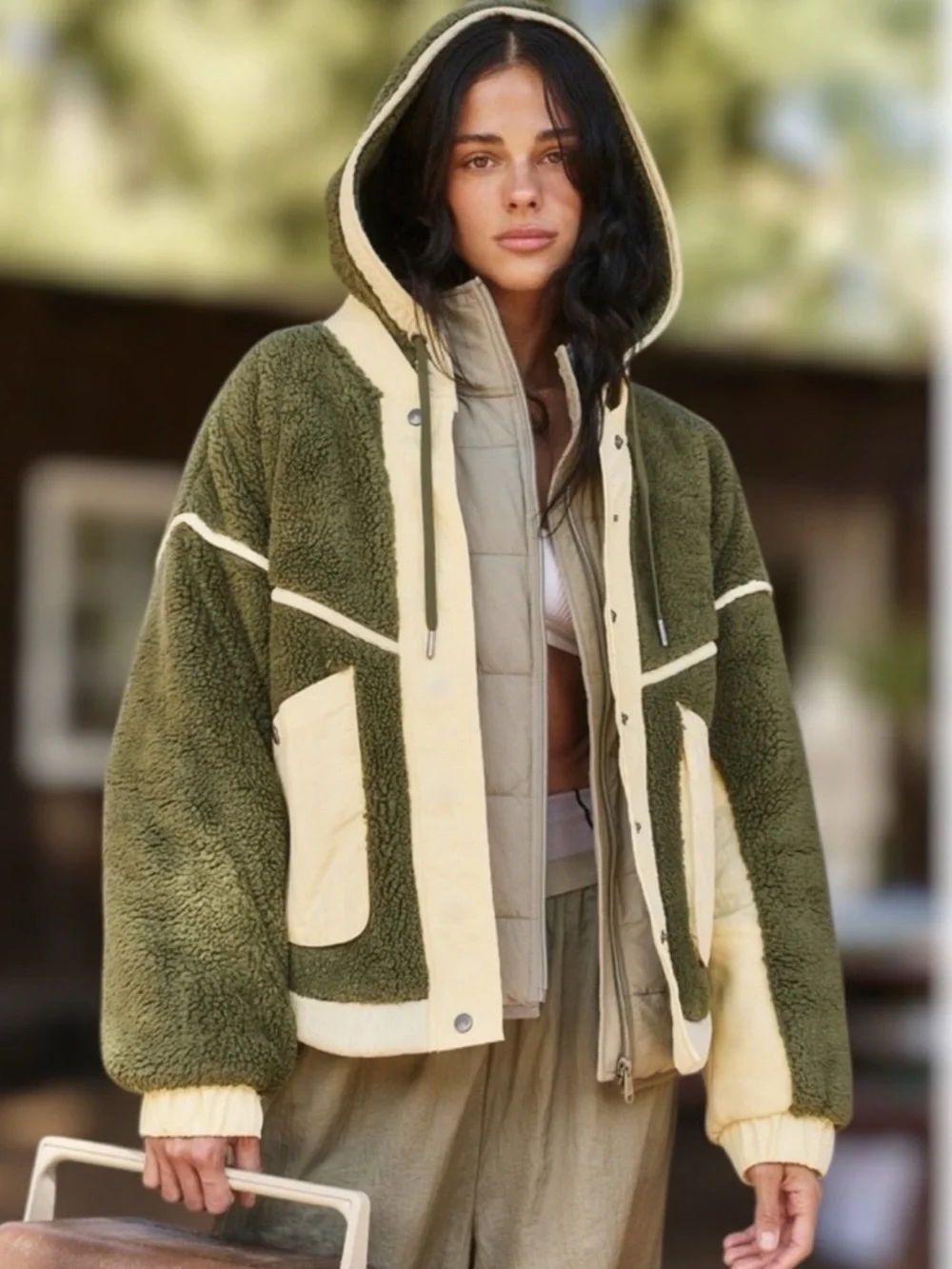 NWT Free People x FP Movement Trail Bender Fleece Hooded Jacket Seagrass - Picture 2 of 14